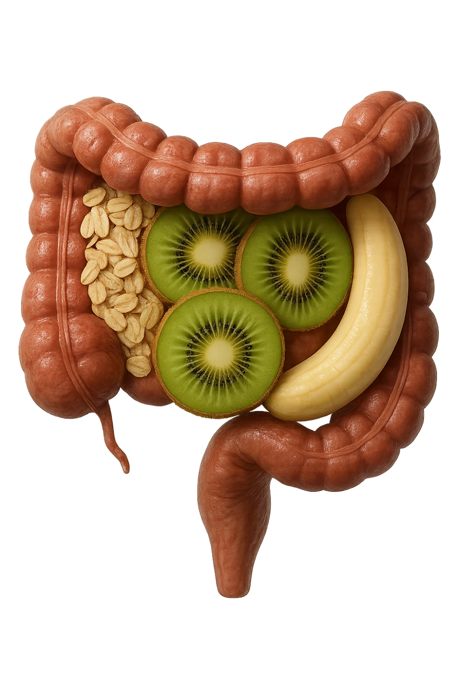 avena, kiwi e banana all'interno di un colon umano anatomico realistico, iperrealistico 4k sticker