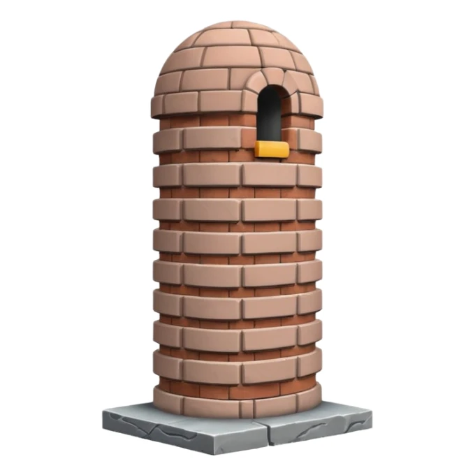 Penis shaped monolith made of layered bricks, with dome shaped top sticker