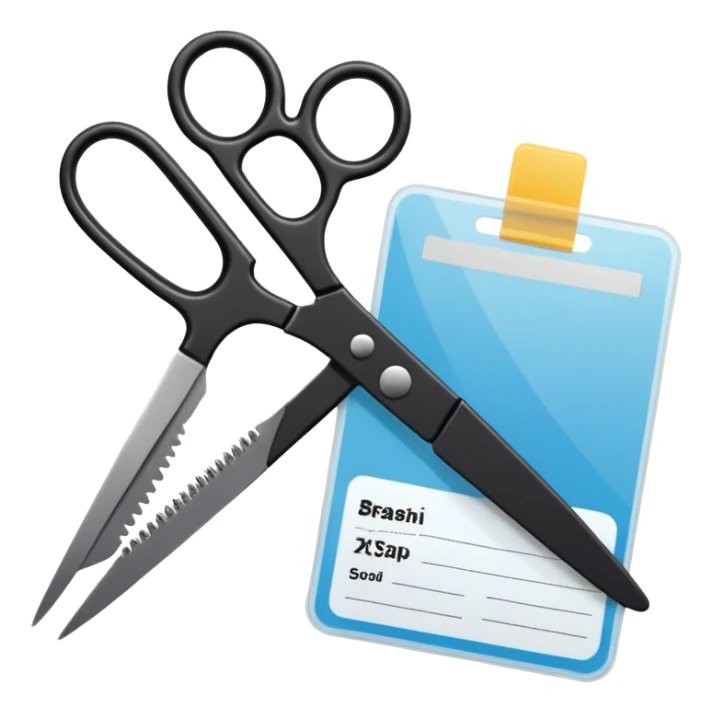 Floating black Scissors cutting in half an idf soldier ID card with a little chip in 2 parts sticker