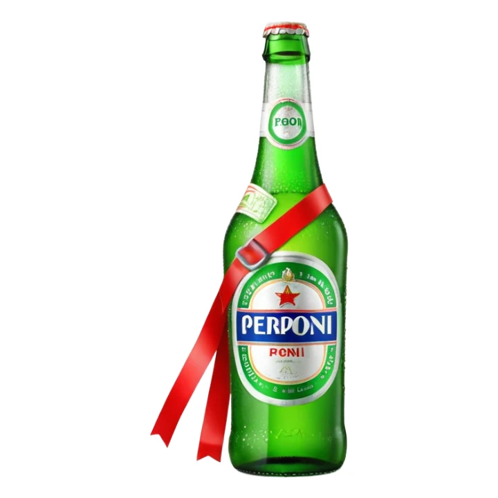 Glass bottle Peroni with red marketing tape sticker