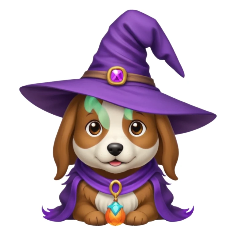 dog wear purple wicth hat sticker