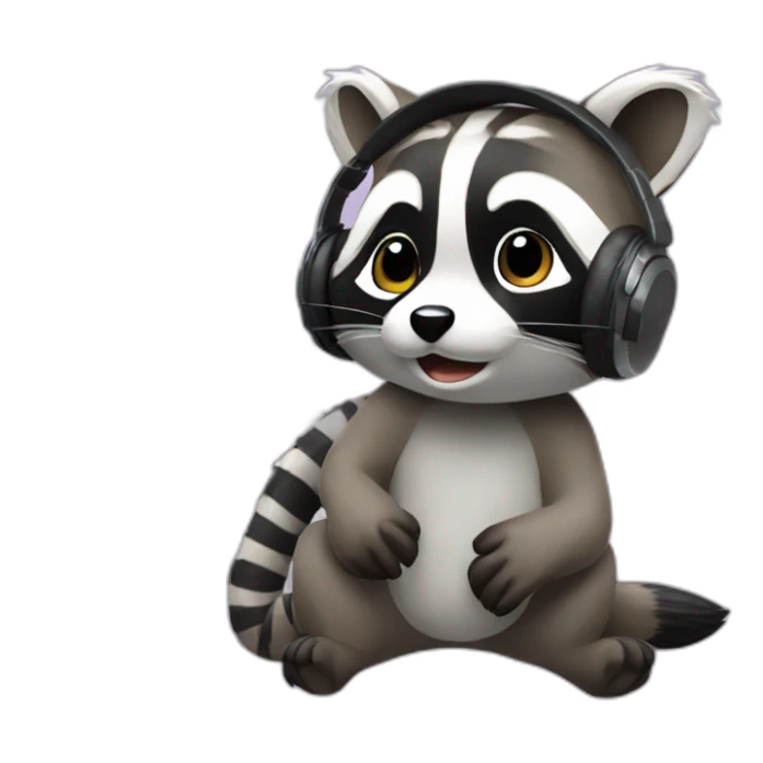 raccoon in headphones at the computer sticker