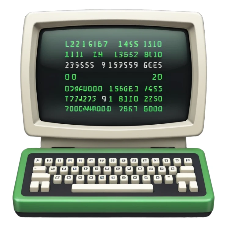 mac os icon code computer retro terminal, black, green white, numbers on the screen sticker