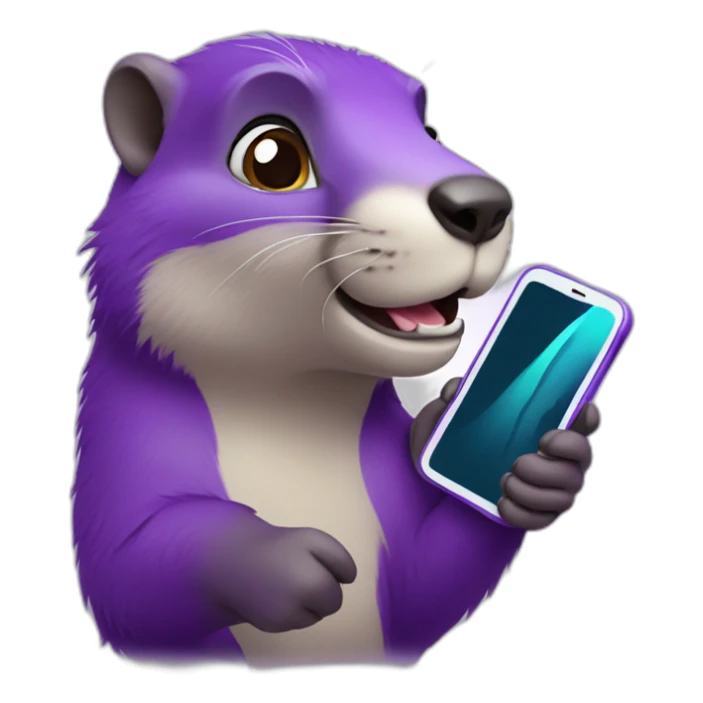 a purple marmot with a phone in the hand, calling sticker