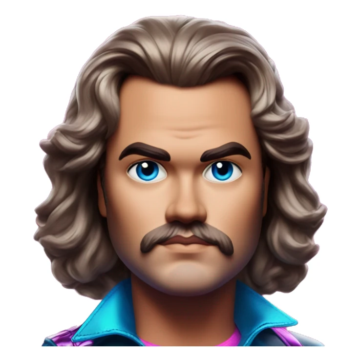 Synthwave Jack Black in Barbie style, oil paint, epic eyes, intricate lips, exquisite pose, beautiful, desirable, logical sticker