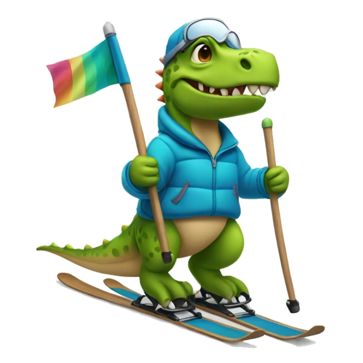 party dino skiing while holding poles sticker