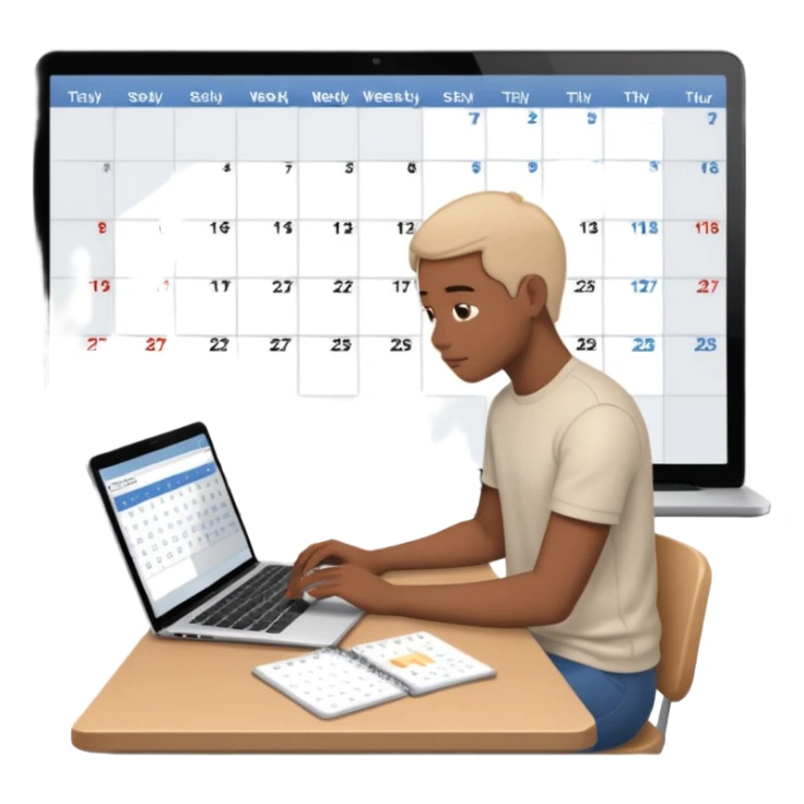 weekly calendar next to person working with unadjusting it with laptop sticker