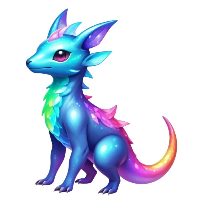  Shiny sparkly transparent bioluminescent luminescent vibrant bright pastel dark exotic iridescent colorful nebula rainbow gradients cyber-Protogen-Fakémon-Pokémon-Vernid-creature sticker