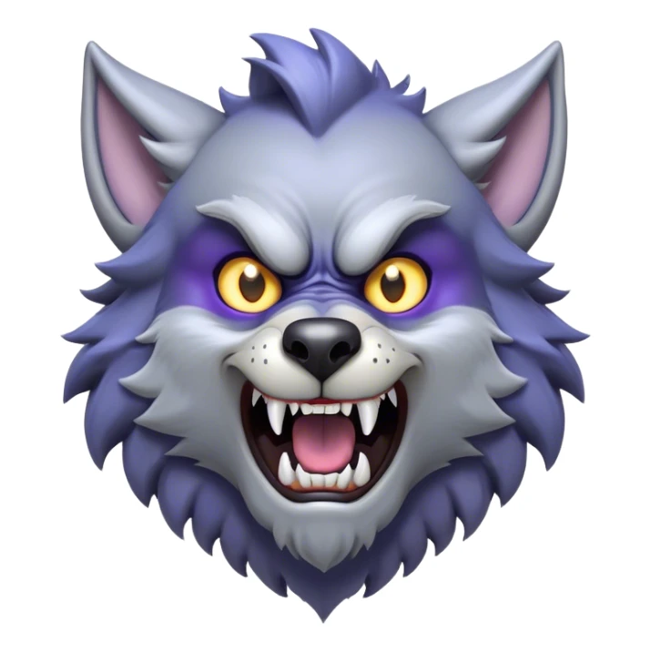 Cinematic Comical Werewolf Portrait Emoji, with a whimsically exaggerated lupine face in vivid moonlit grays and silvers, head cocked in a dramatically shocked expression with comically oversized, wide eyes and a playful snarl, simplified yet hilariously expressive, highly detailed with a soft cartoonish glowing outline capturing the mischievous humor of a werewolf mid-transformation! sticker