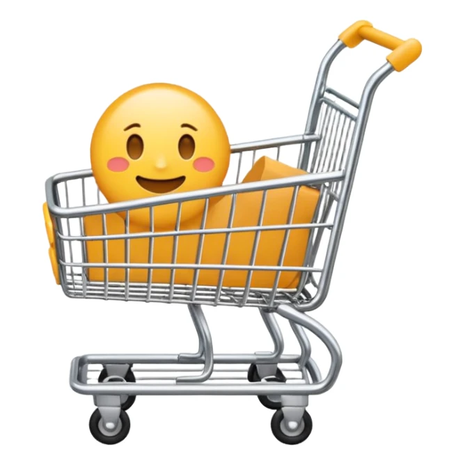 shopping cart, cute, rounded, minimal details, emoji style sticker