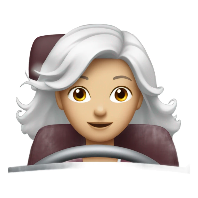 White car with a burgundy haired girl driving sticker