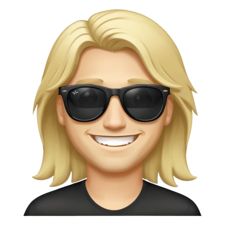 a blond guy with medium long hair massive smile with black rayban sunglasses sticker