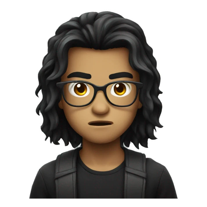 glasses black long hair angry boy sticker