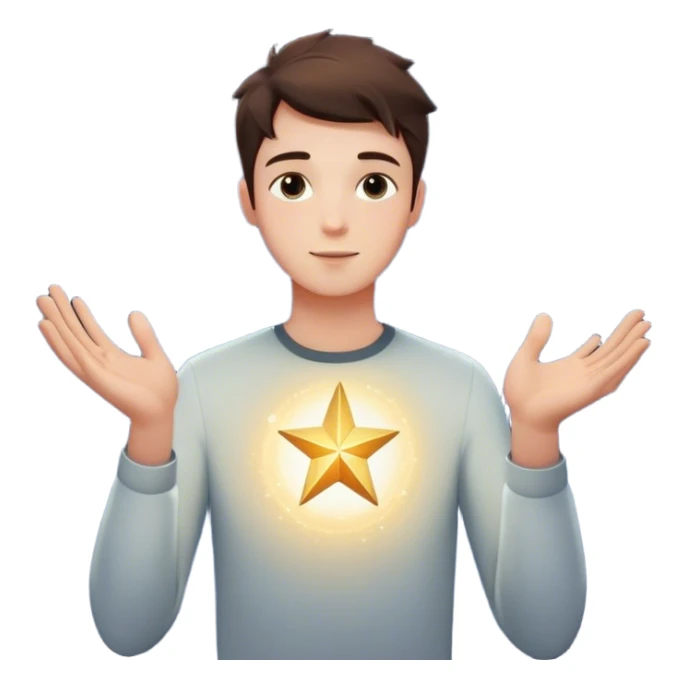 A young man floats in space, touching a star that glows and expands, shaping the universe around him. Each touch creates new light, symbolizing how his choices build his own reality. sticker