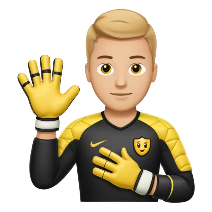 Football goalkeeper gloves with man goalkeeper and small emoji sticker