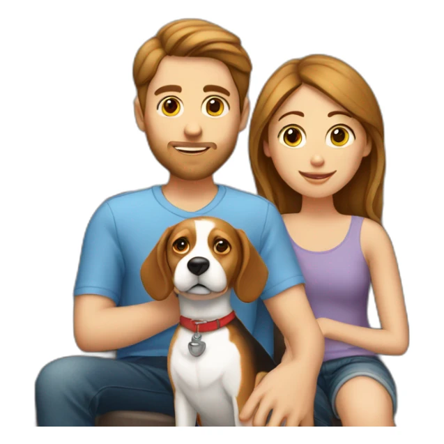 Brown hair White boy and girl with beagle Sit on couch sticker