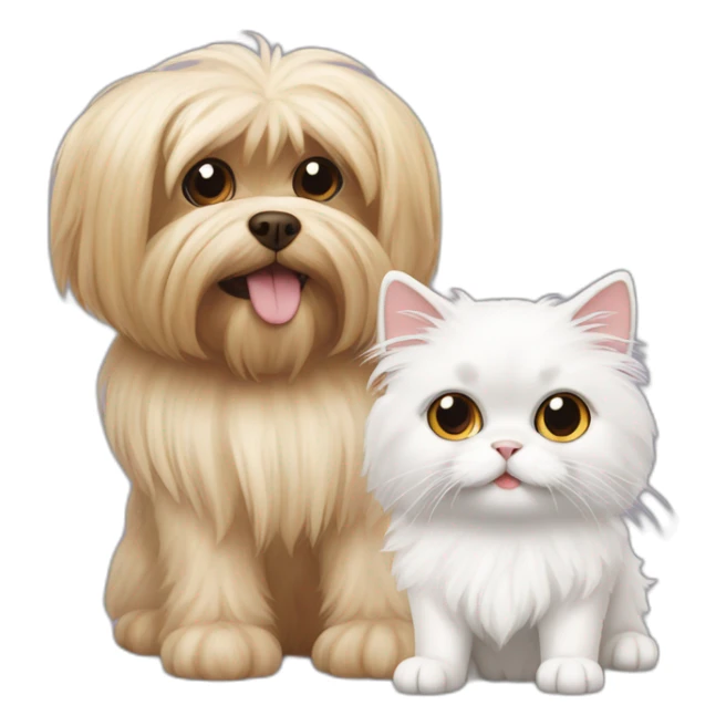 white persian cat being friends with a yorkie dog sticker
