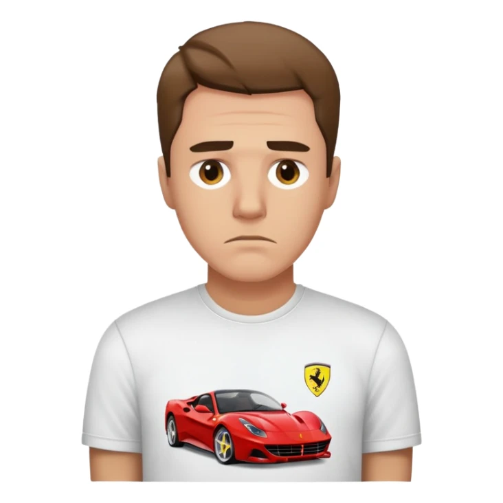 depressed man wearing a Ferrari t-shirt sticker