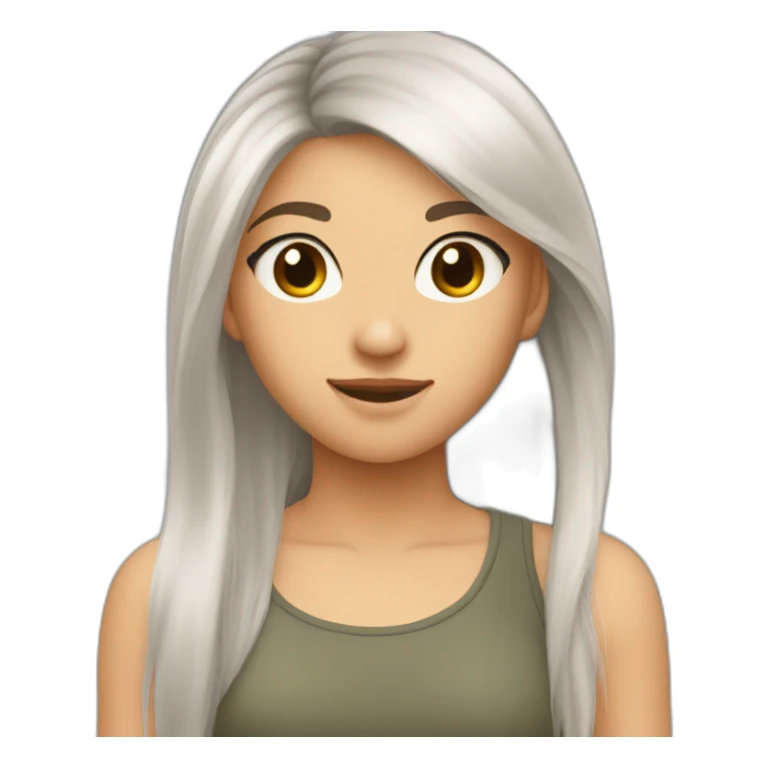 adolescent cheveux longs lisses tein brun sticker