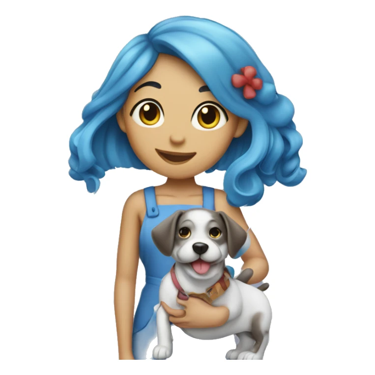 blue haired girl with a coocker dog sticker