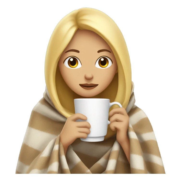 Blonde girl inside a blanket sipping coffee eyes closed sticker