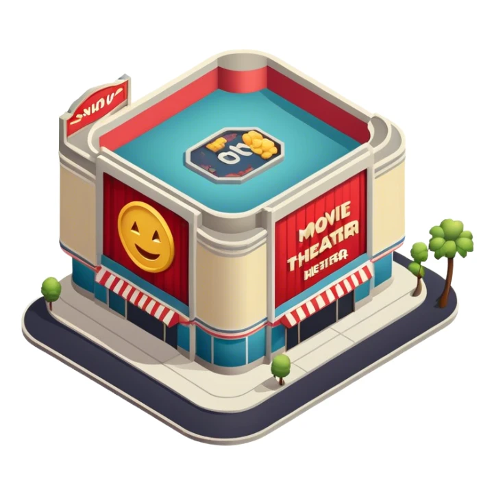 modern movie theater exterior isometric sticker