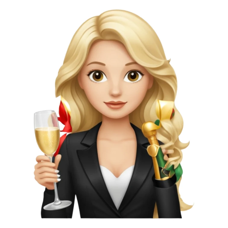 Glamorous blonde lady holding champagne bottle, long hair sticker