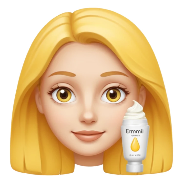 Create a high-quality iPhone-style emoji of a white girl face, with a small amount of yellow eye cream clearly applied under both eyes, realistic shading, smooth gradient colors, rounded and cute 3D cartoon style, subtle smiling expression, simple white b sticker