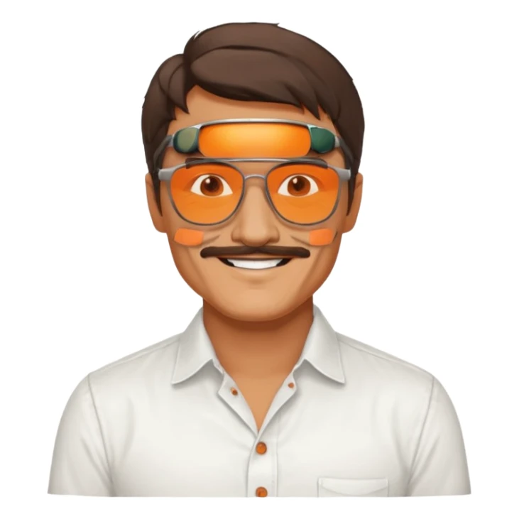Pedro pascal looking really steamy and sexy smiling in an opened white button down shirt with shady orange glasses sticker