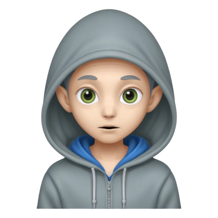 Aliens gray, hoodie, cute big eyes, thin ears, half body sticker