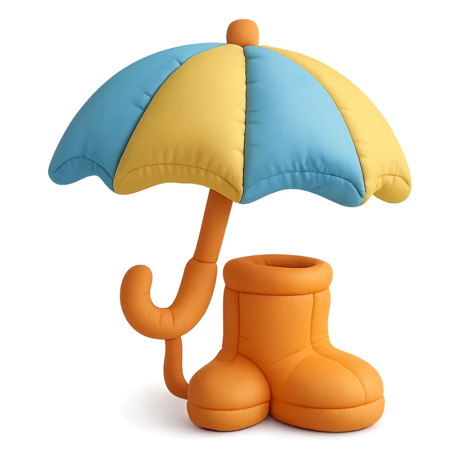 umbrella and rain boots, soft plush look, bright colors, cushion style sticker