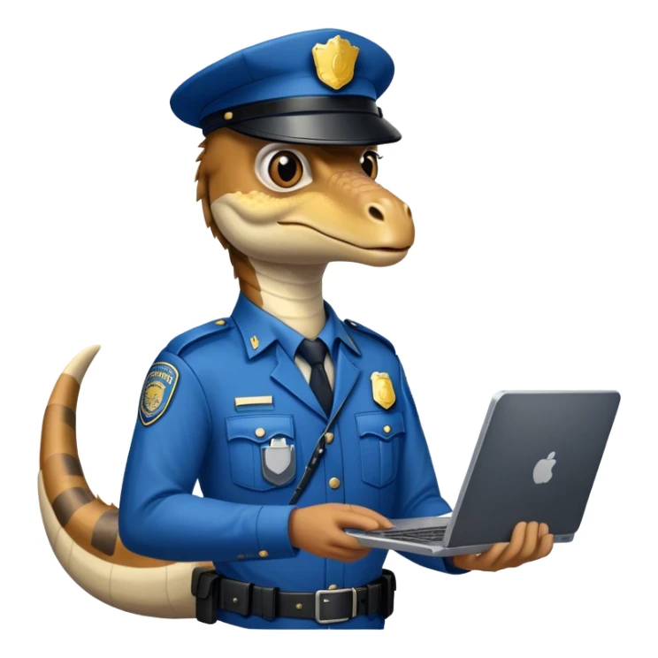 Un velociraptor policía azul con una computadora  sticker