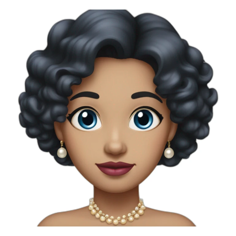 A beautiful mother with black dark hair and curls at the end. She has deep blue eyes and big pink lips. She also has golden earrings with pearls. sticker
