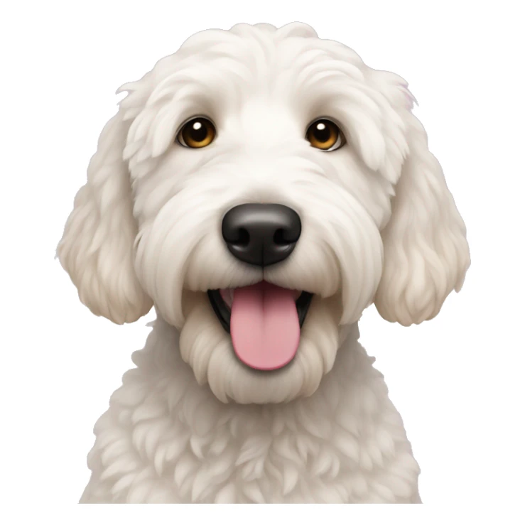 White golden doodle with pink nose sticker