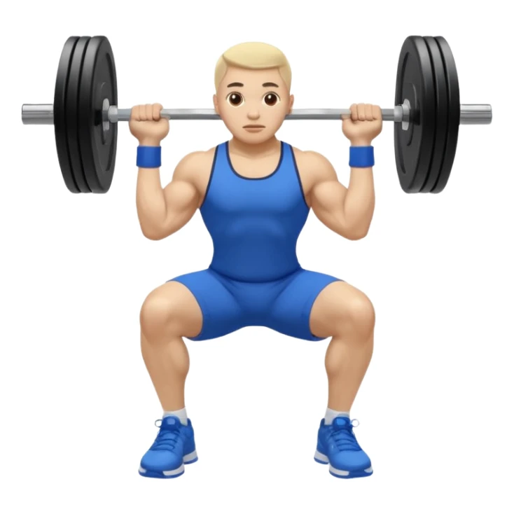 Blue clothes blue shoes barbell squats, каштановые волосы собранные в хвост,  sticker