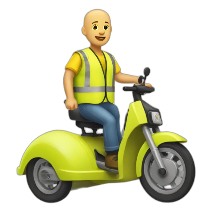 trottinette bald man with yellow safety vest sticker