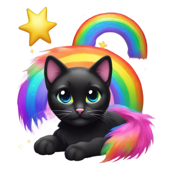 Lisa Frank, black cat with rainbow fur shine sticker