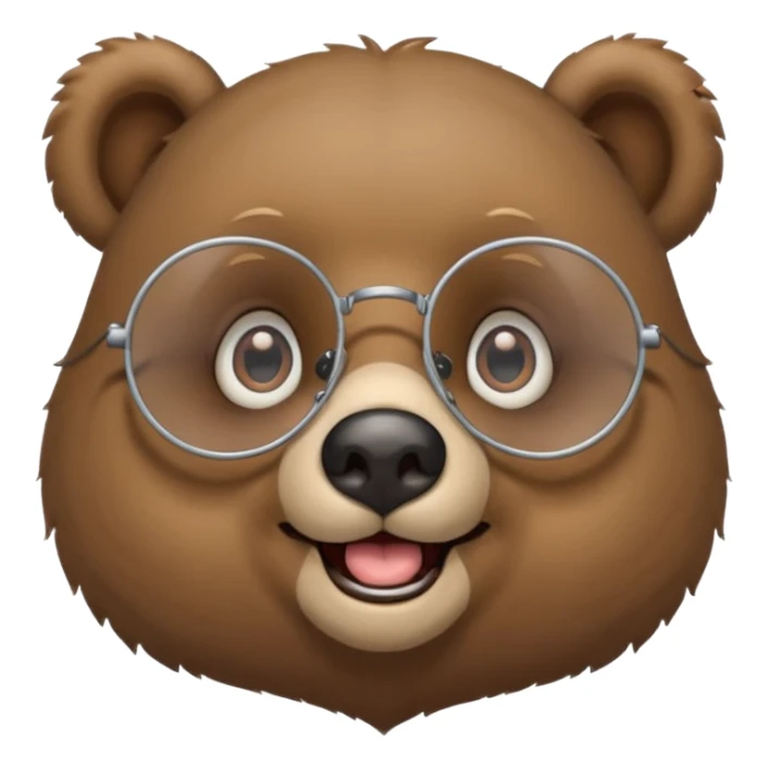 안경을 쓰고 웃고 있는 곰A cute, happy bear wearing round wire-rimmed glasses, with a small mole near the corner of its mouth sticker
