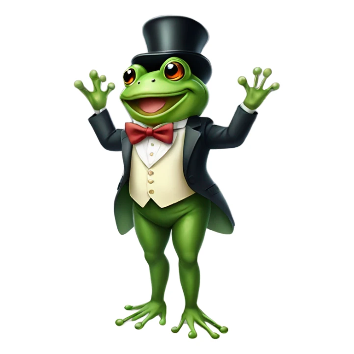 Frog wearing a top hat and bow tie standing on two legs smiling sticker