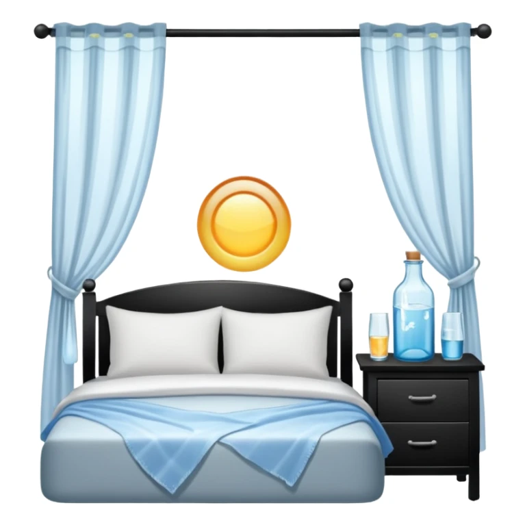 sunlight through curtains, GoCLN bottle and water glass on bedside table sticker