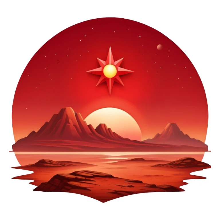 Bright red star rising over Mars horizon, dawn breaking sticker