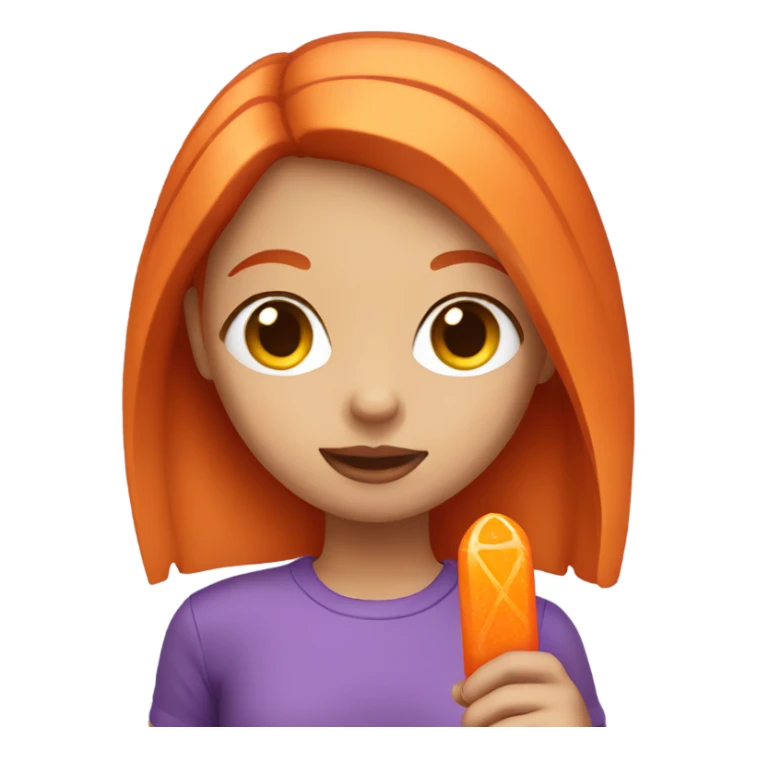A girl with orange hair holding a purple popsicle  sticker