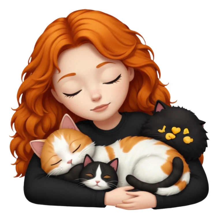 short hair Ginger Girl sleeping with a black and a white bigger cat  sticker