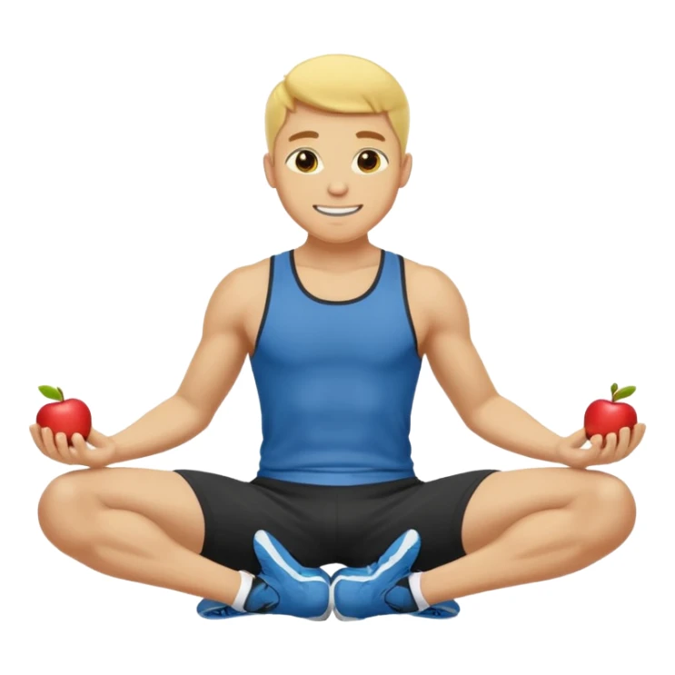 Man doing working out, doing sit-ups in athletic clothes, apple style emoji, yellow skin sticker