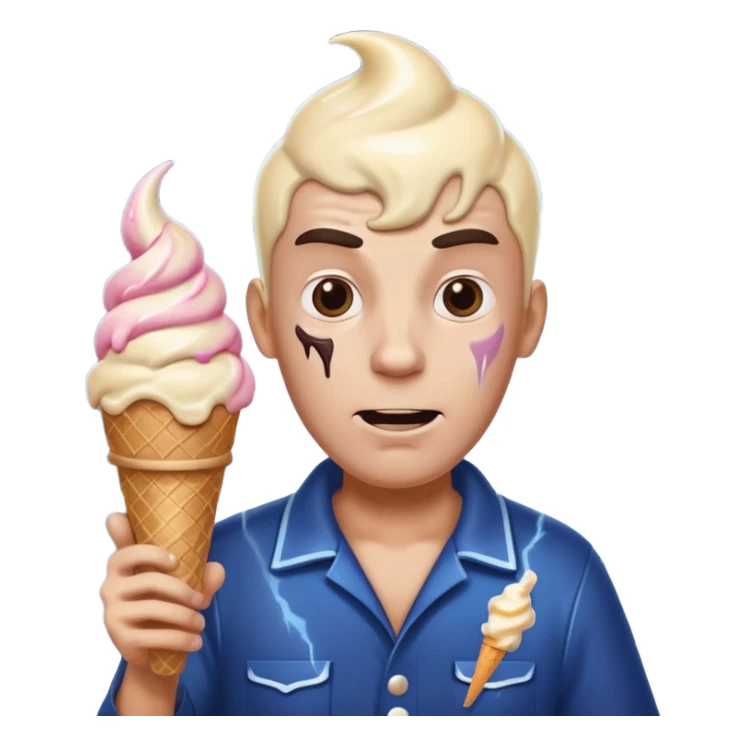 evil ice cream man with 6 legs with lightning in the back sticker