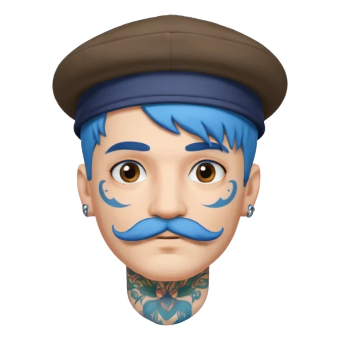 blue haired man and face tattoos and hat and mustache sticker