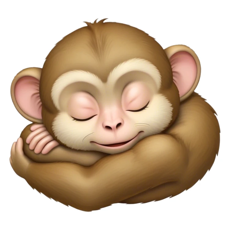 Meme-Worthy cute Sleeping Macaque Portrait Emoji, Head resting peacefully with a contented smile, showcasing soft, downy fur and eyes gently closed in serene slumber, Simplified yet comically adorable features, highly detailed, glowing with a soft, drowsy glow, high shine, relaxed and utterly lovable, stylized with an air of playful laziness, bright and heartwarming, soft glowing outline, capturing the essence of a sleeping macaque that feels destined to become the next viral icon of adorable rest! sticker