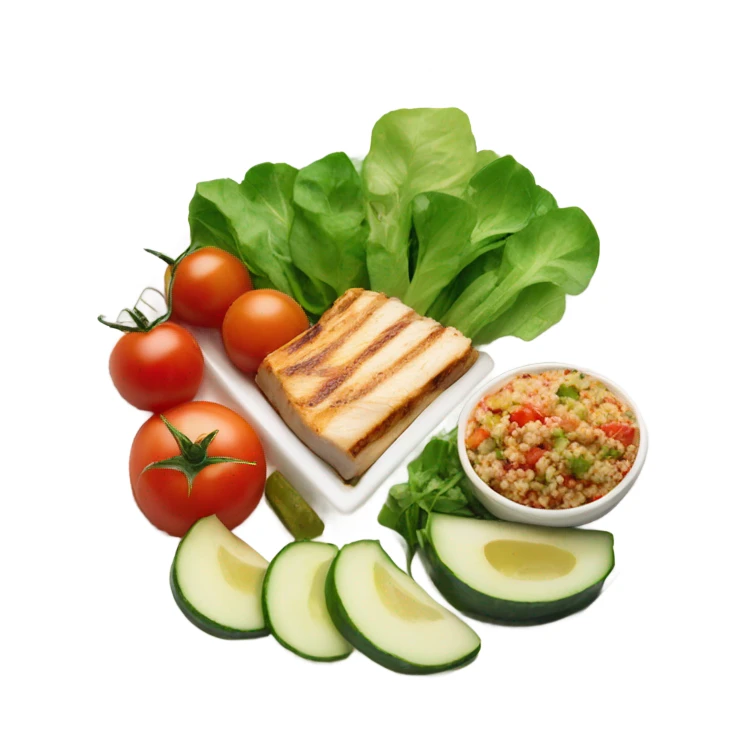 round white plate with healthy food sticker