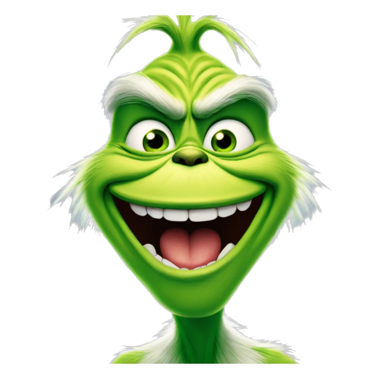 The grinch smiling maniacally with full teeth while making eye contact with the camera sticker