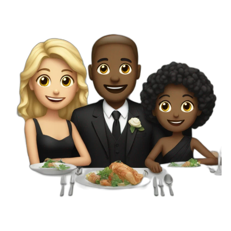 happy family enjoying formal dinner, all black air. sticker